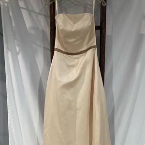 Cream Strapless Bridesmaid Dress, Cream and Brown Prom Dress